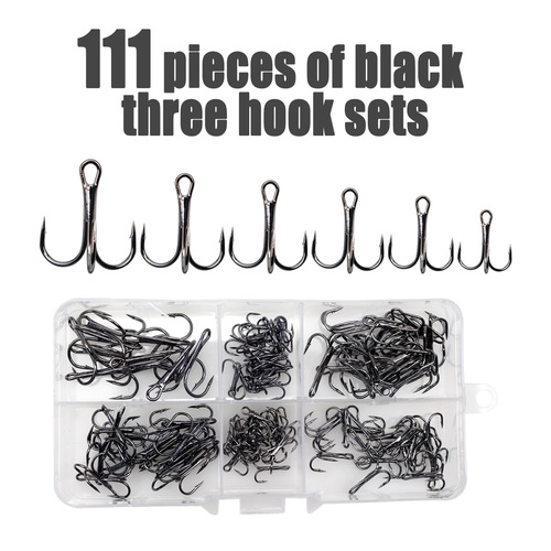 Hunting High 110 Pieces Black Triple-Edged Hook Set Fishing Anchor Hook High Carbon Steel Triple Hook Sea Fishing Lure Fishing Hook Cross-border