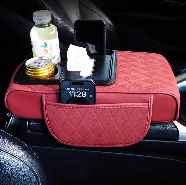 Central Car Armrest Box Tissue Box Five-In-One Heightening Pad Elbow Rest Cup Holder Storage Bag Universal Fit