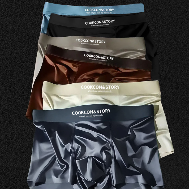 10A antibacterial crotch men's boxer briefs, breathable, smooth, seamless ice silk underwear, men's satin light luxury underwear