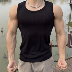 精練筋理顕大高弾ベスト男性夏運動レジャートレーニングカン肩速乾ノースリーブtシャツ