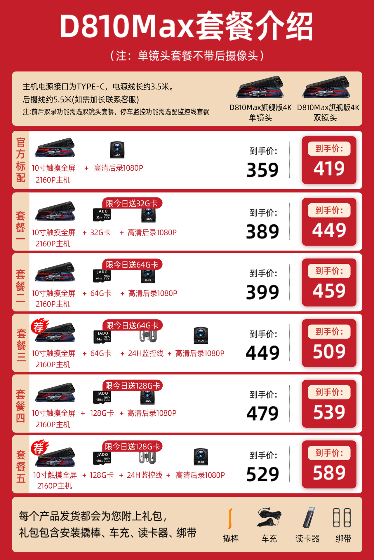 Suitable for Jiedu Rearview Mirror Driving Recorder 2025 New Panoramic 360 Front and Rear Dual Camera Ultra High Definition Reversing