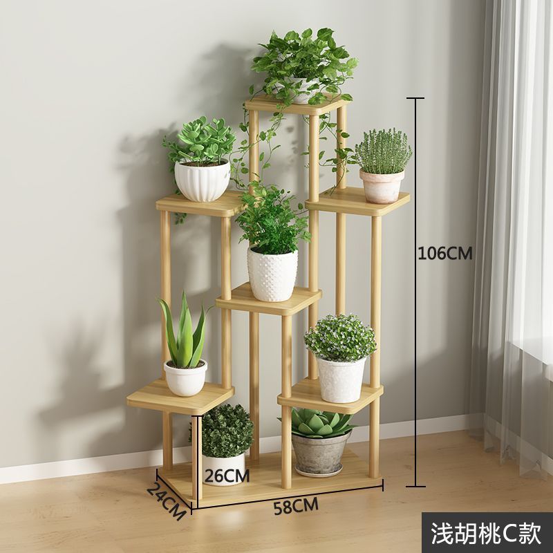 Estante de flores Estante de balcón simple de estilo de piso para uso doméstico interior Estante de macetas de lujo ligero de varios pisos con suculentas de rábano verde