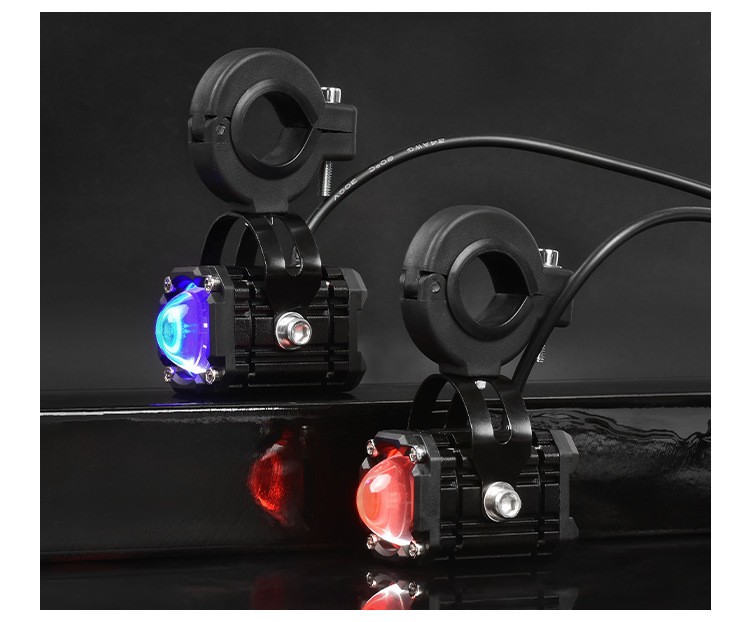 Motorcycle LED Spotlight, Electric Vehicle Devil's Eye, Super Bright Road Light, High and Low Beam, Four-Color Modified Flashing Light