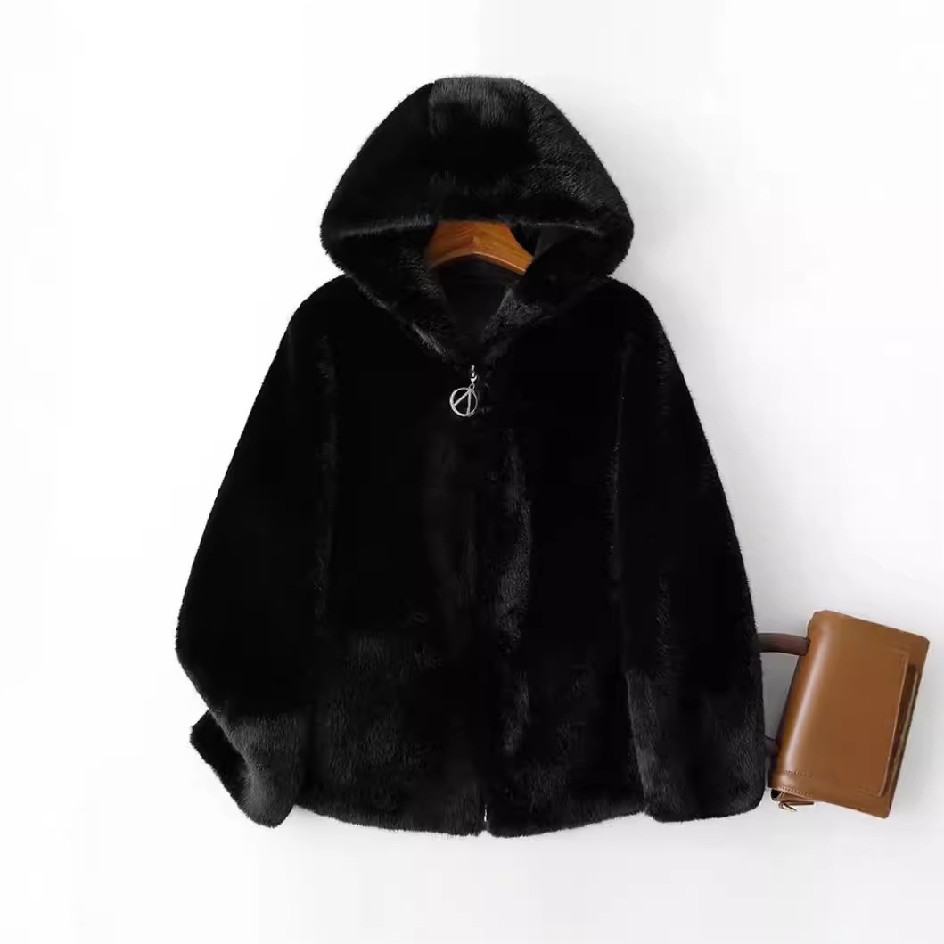 Women's Clothing autumn and winter golden mink coat women's short hooded snow mink mink fur environmentally friendly fur coat_voghion.com