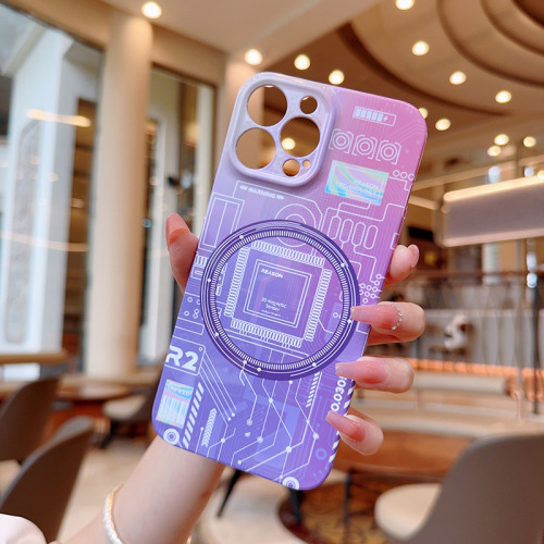 Tech Purple Magnetic Circuit Board Phone Case Film Anti-Slip Protective Cover for Apple iPhone 15 Pro