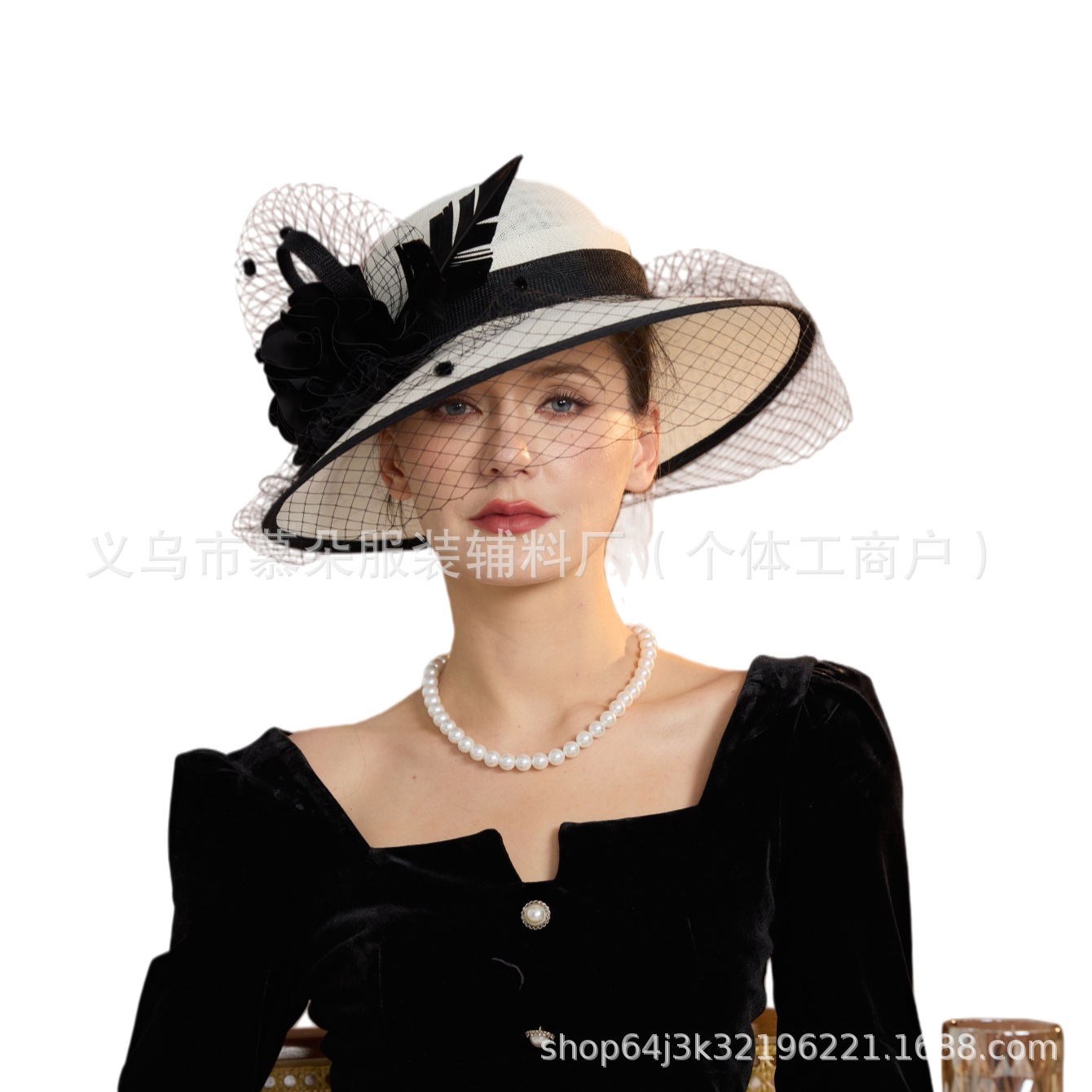 European and American Vintage Bridal Hair Accessories, Feather Headpiece with Beads, Floral Mesh Headband, Versatile Dress and Qipao Accessory