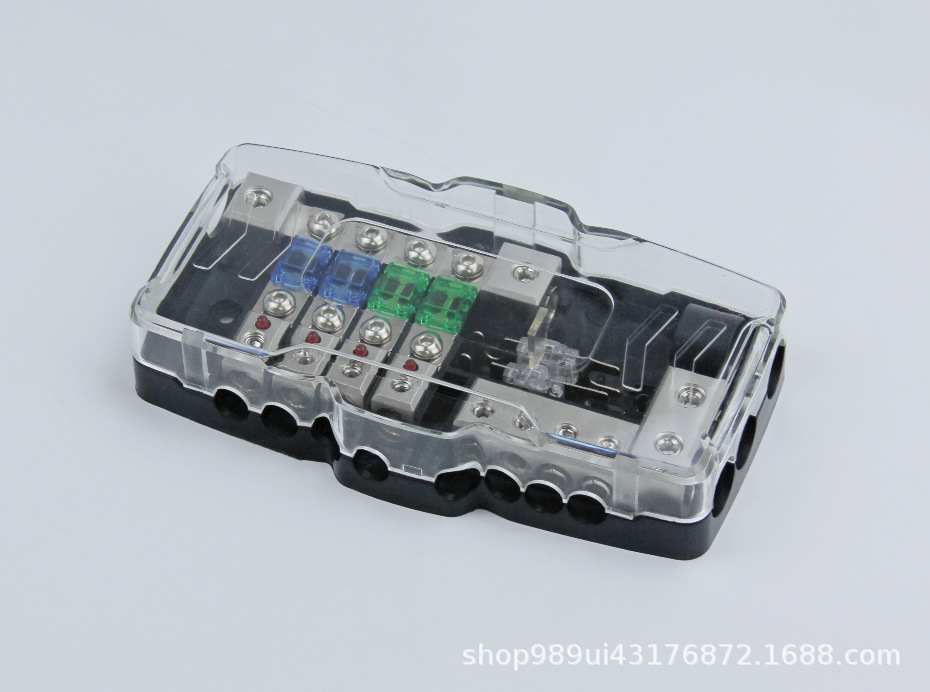 汽车音响改装配件保险丝盒带LED灯保险座四路/二进四分线盒