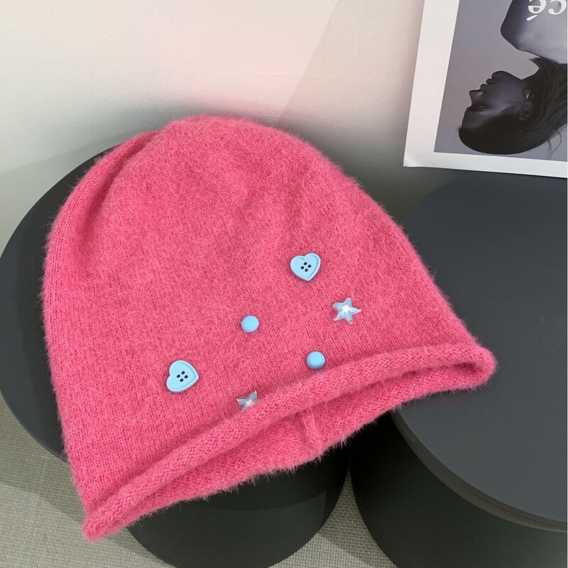 日系甜美爱心纽扣星星堆堆帽女秋冬保暖大头围显脸小宽松堆堆帽子|undefined