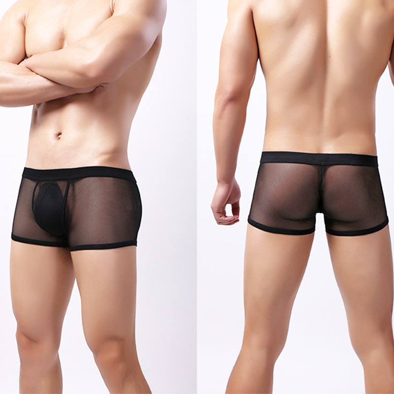 Men's Underwear Mesh Breathable Boxer Briefs Low-Waist Transparent Foreign Trade Popular Sexy Mesh Sexy Underwear Rhombus Mesh