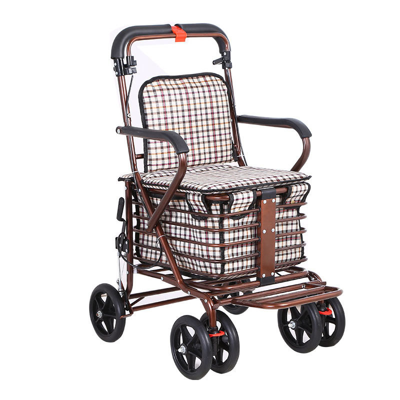 Manufacturer Wholesale Elderly Mobility Scooter, Sit and Push Four-Wheel Shopping Cart with Seat, Foldable Walking Aid for Elderly