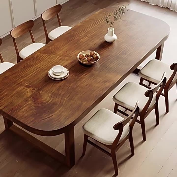 Solid Wood Dining Table and Chair Combination suit Nordic Style Classic Round Rounded Dining Table Modern Simple Rectangular Household Table