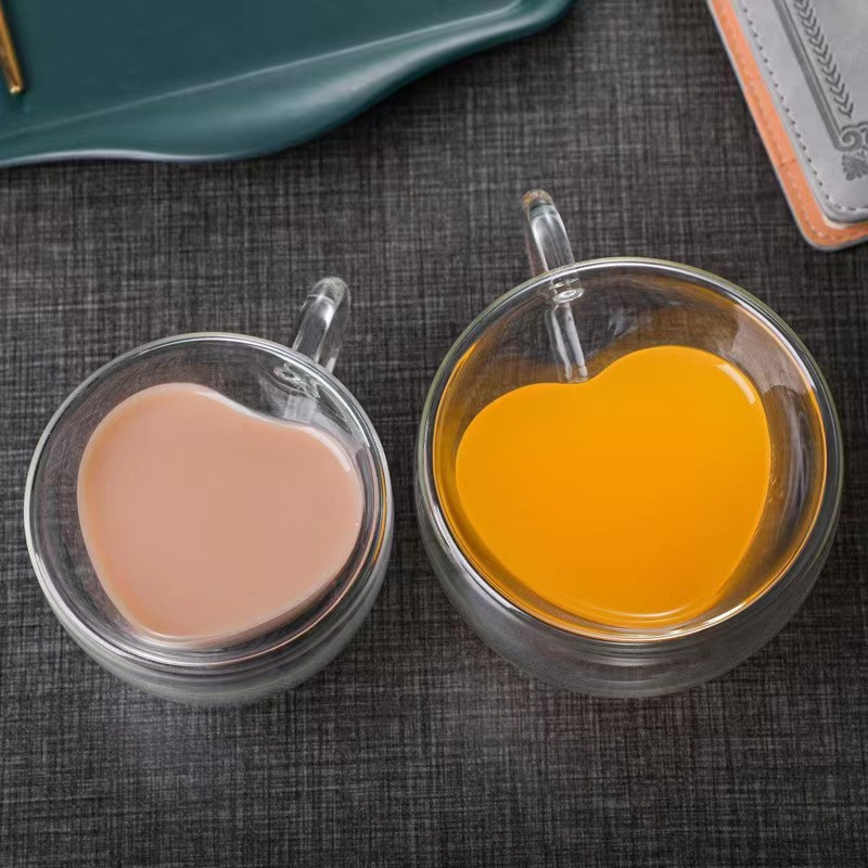 Heart-shaped double-layer couple cup couple love glass high borosilicate glass household juice coffee milk cup