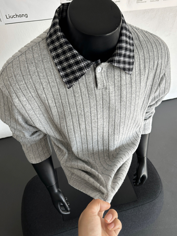 T-shirt a maniche lunghe a quadri stile coreano per uomo_voghion.com