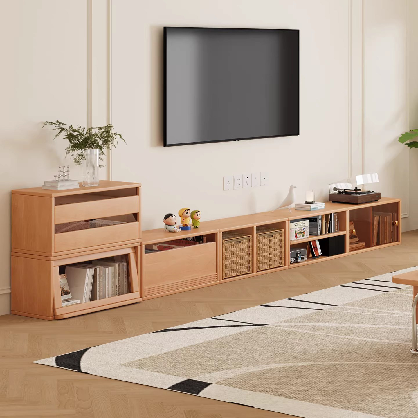 Gabinete de televisión de estilo japonés sala de estar doméstica 2026 venta caliente gabinete combinado modular almacenamiento de almacenamiento integrado gabinete de piso