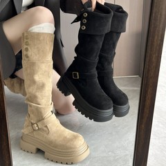 女王范复古厚底粗跟增高长筒靴女秋2025新款配裙子显瘦骑士靴子
