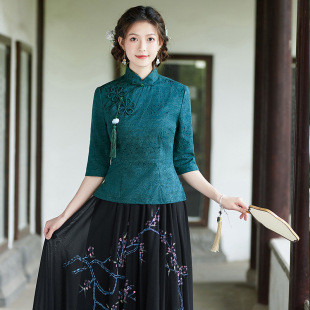 2022 Chinese Style New Tang Suit Retro Improved Cheongsam Top Chinese Suit Slim Hand-painted Skirt Suit