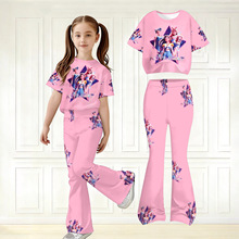 猎魔女团 KPOP 跨境批发女童喇叭裤套装 春夏秋季时尚女孩T恤套装