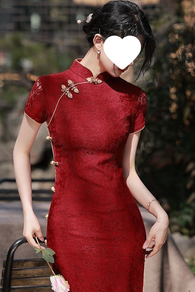 Red Cheongsam 2025 New Young Style Improved Dress Girl Summer Toast Dress Engagement Lace Daily