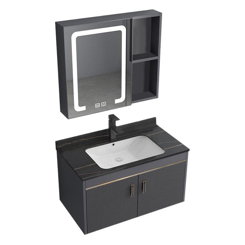 Luz de lujo espacio de aluminio cuarto de baño combinación cerámica integrado lavabo hogar lavabo gabinete combinación lavado Mesa lavabo gabinete