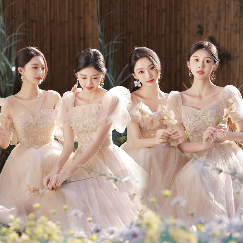 Champagne-Colored Bridesmaid Dresses 2026 New Summer Long Fairy-Style Wedding Sister Dresses Bridesmaid Group Dresses Women's Fashion
