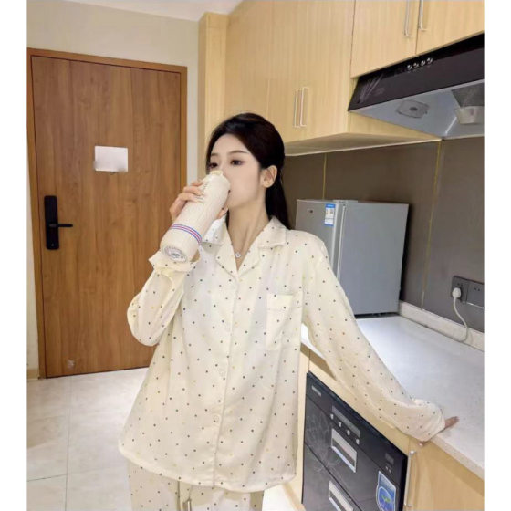 Ins Spring Autumn Sweet Cartoon Women's Pajamas Clouds Cotton Long Sleeve Trousers Cute Cartoon Home Clothes suit