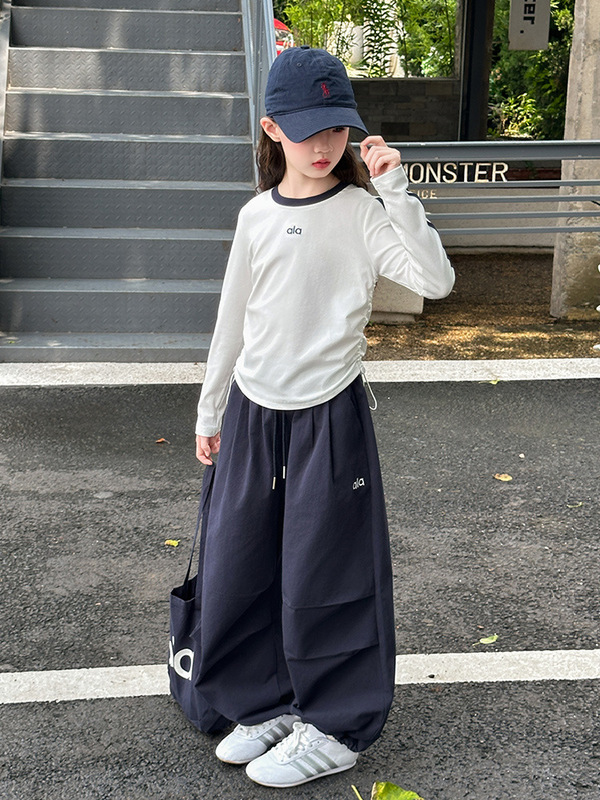 女童秋装套装2025新款洋气大童百搭长袖上衣工装阔腿裤春秋两件套|undefined
