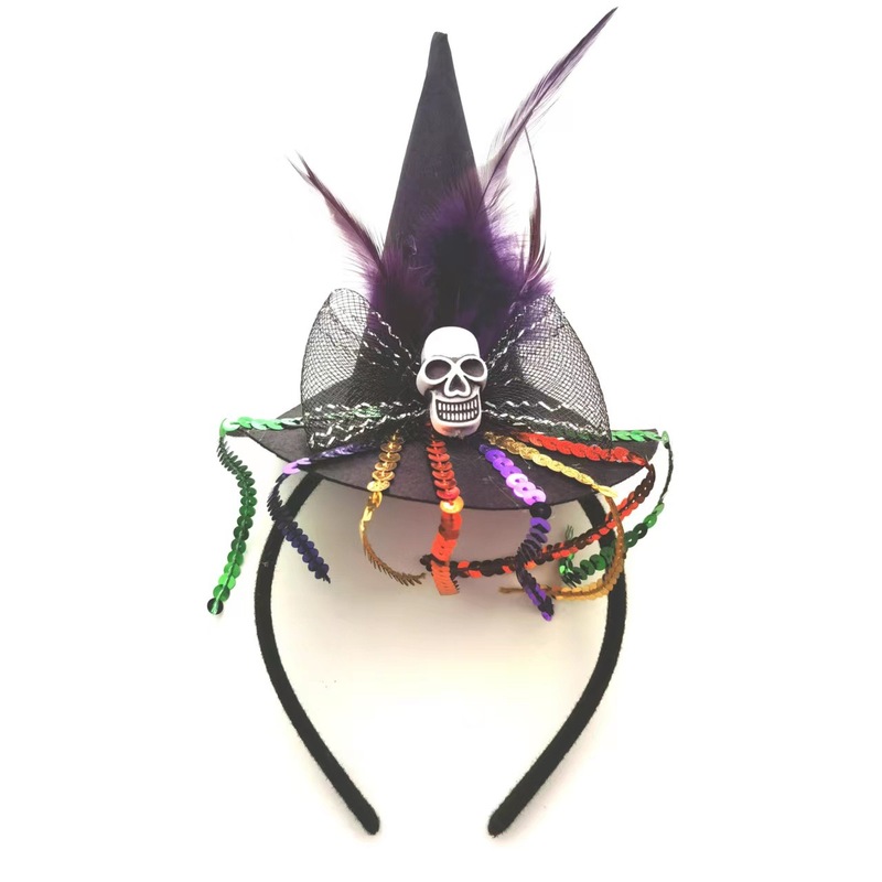 新しいハロウィーンの髪のフープの祝日のパーティーのショーの道具の帽子の髪飾りのネットのスカルの花の魔女の帽子|undefined