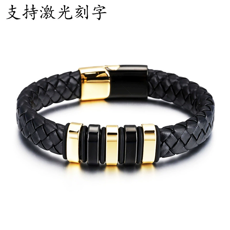 Трансграничная электронная коммерция новый Этнический стиль кожаный браслет из нержавеющей стали Европейская и американская мода модный мужской браслет из титановой стали с магнитной пряжкой