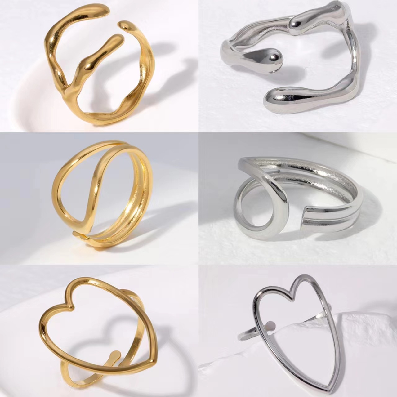 8g Weight Open Rings Classification Simple Style Irregular Heart Shape Solid Color Titanium Steel Plating Open Rings