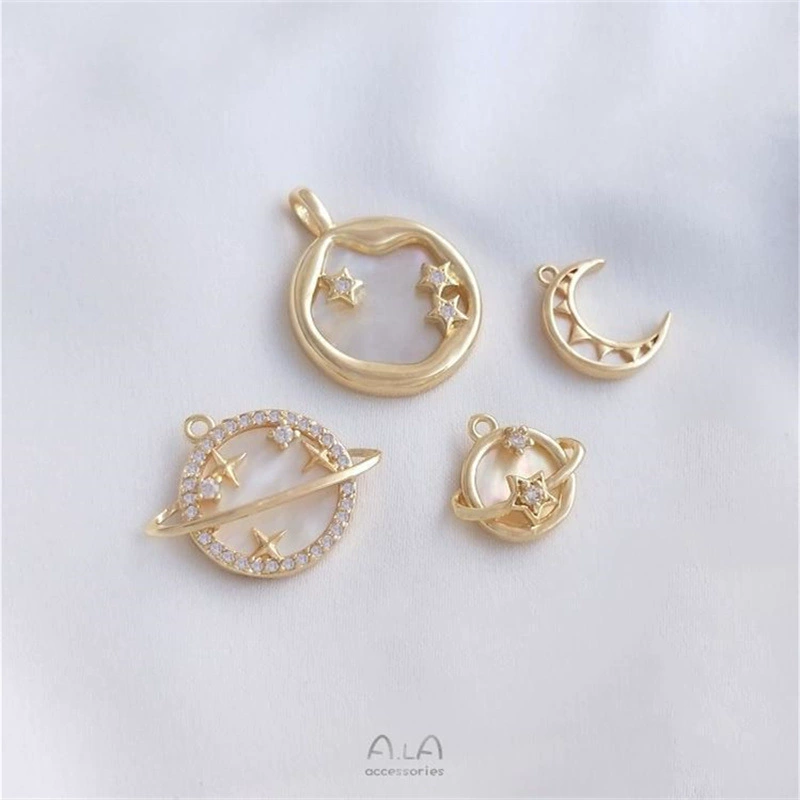 Клейкая натуральная мать- жемчужина, 14K золотая оболочка для сумки, Солнце Луна, Звезда Космос Планета Луна подвеска вручную браслет ожерелье подвеска