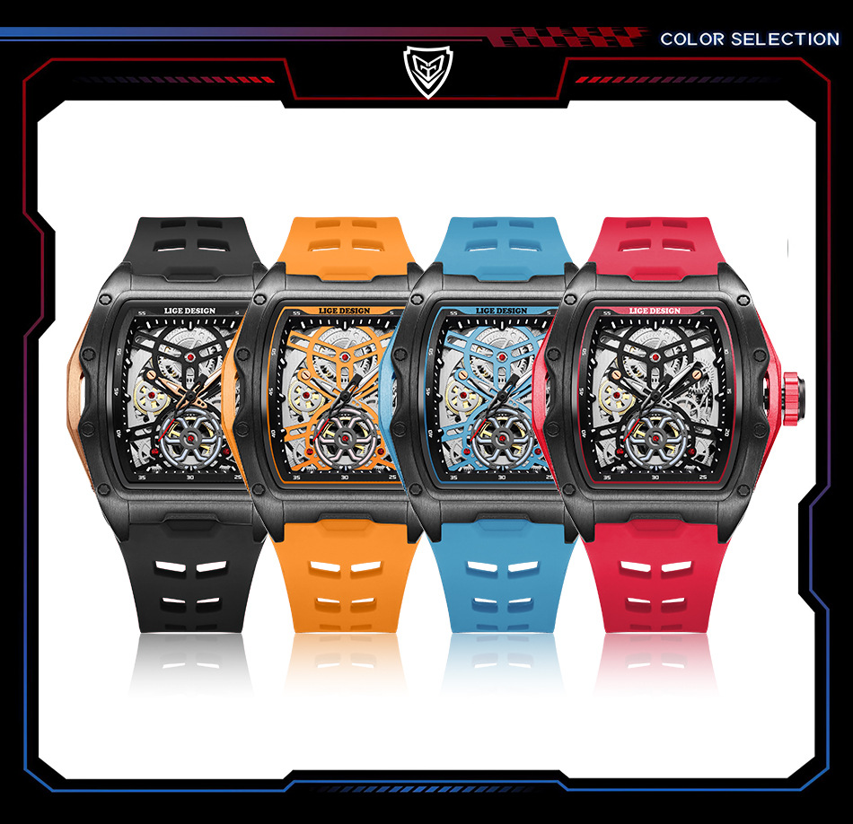 Men's Mechanical Watch Hollowed-out Barrel-shaped Large Dial_voghion.com