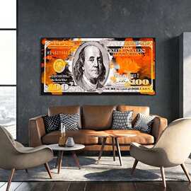 金色黑色燃烧美元艺术帆布画抽象钱图片海报客厅家居装饰画芯