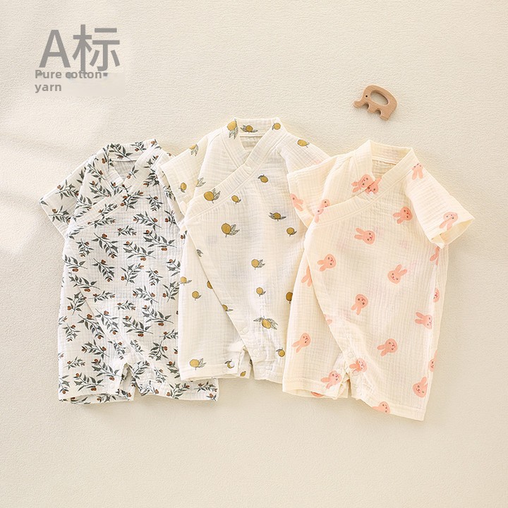 Baby Bodysuit Category A 100% Cotton Summer Breathable Thin Full Cotton Gauze Crawling Suit Air Conditioning Suit