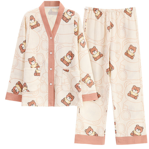 Selected Pure Cotton Gauze Long-Sleeve Postpartum Maternity Pajamas Autumn Comfortable Breathable Nursing Home Set