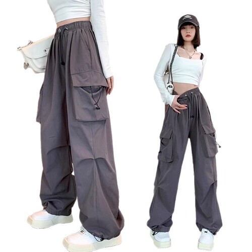 2025 Women's Summer Thin Casual Work Pants, American Retro Loose Wide Leg Drawstring Cool Trendy Pants