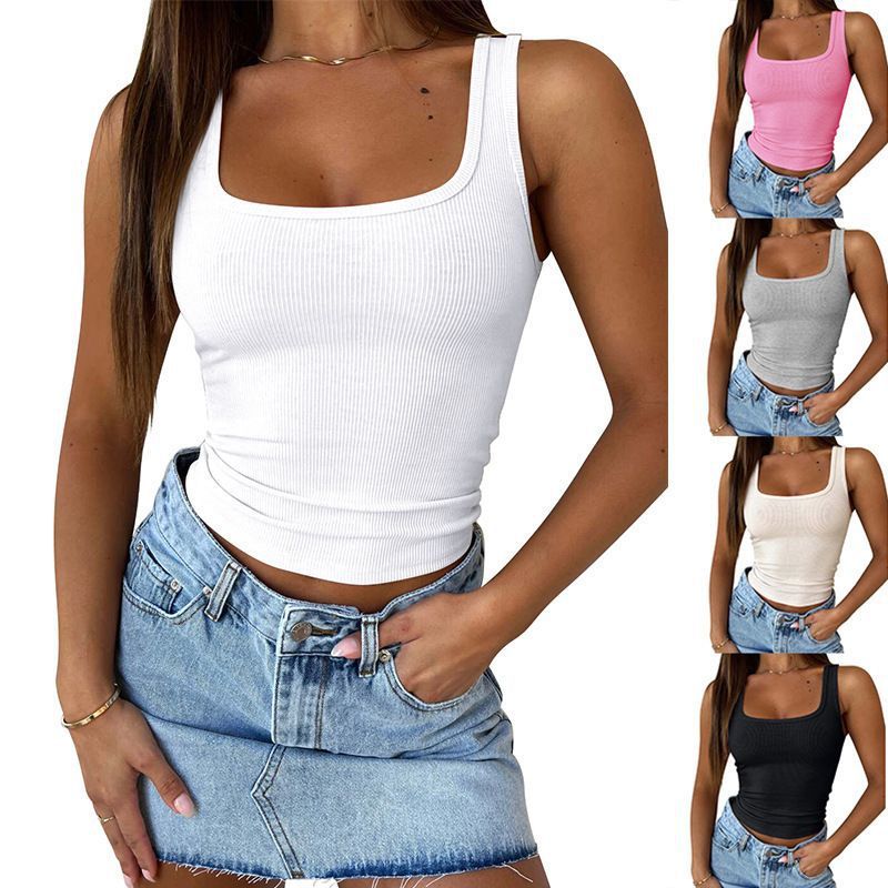 Women's Clothing Women's Slim Fit Ribbed Vest Style Sexy Solid Color Summer Hot Girl Top For Formal & Casual_ecoleips.com
