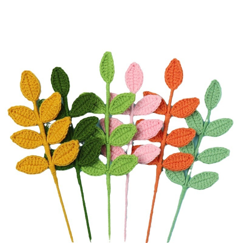 完成した手作りのかぎ針編みの花束アクセサリー、ウールニット7葉四季の葉、クリスマスと春祭りの模擬装飾卸売|undefined