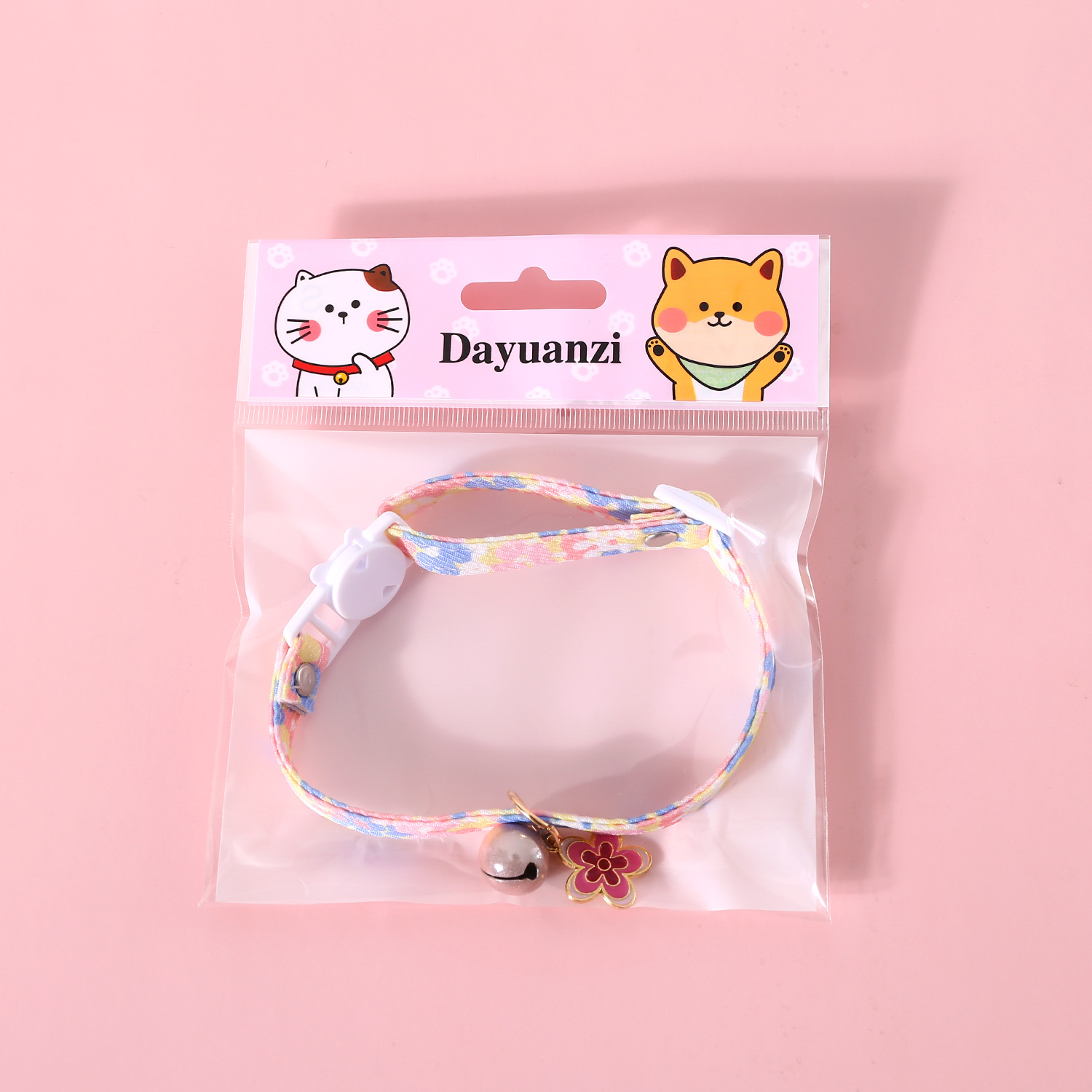 Flores de mascotas collar de campana de sueño gato perro doble hebilla de seguridad collar de collar de colgante de flores japonesas