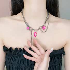 粉色爱心星星流苏欧美小众设计感男女生嘻哈冷淡风毛衣卫衣项链