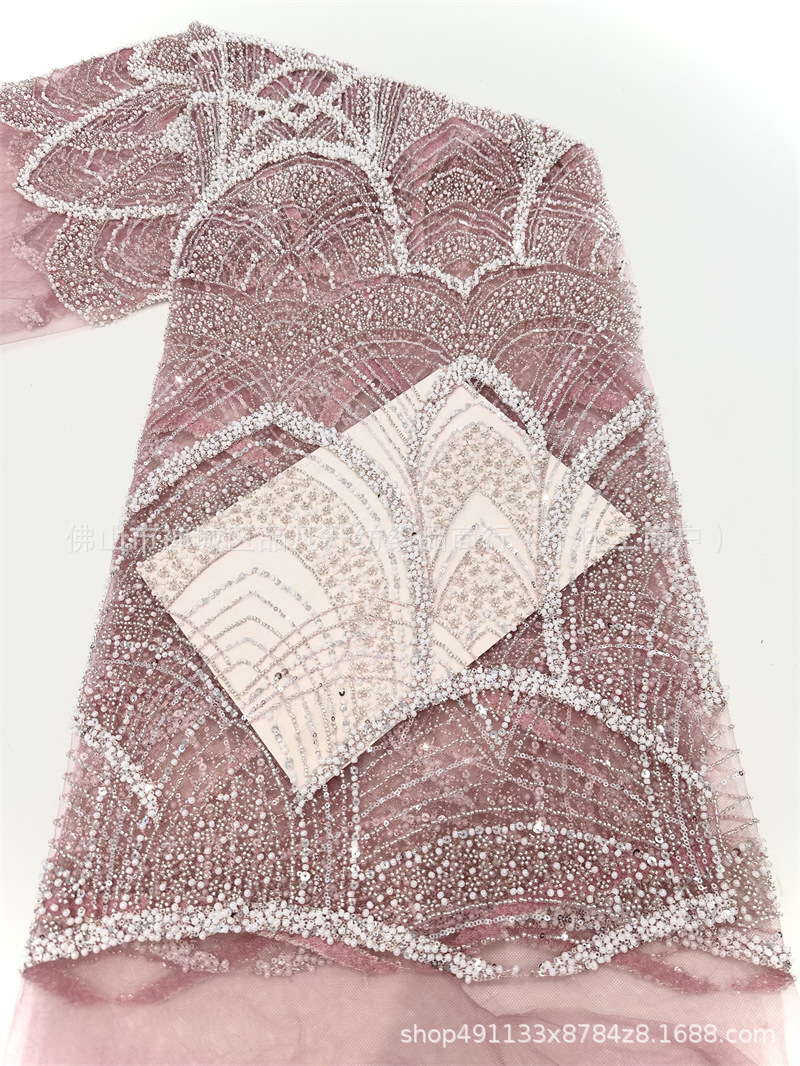 Tejido de bordado de tubo de perlas de alta moda vestido de boda tejido de moda Gaoding tejido de bordado de sequillas industria pesada image 10
