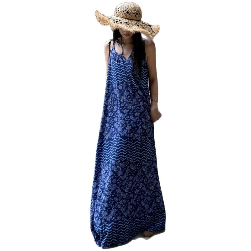棉绸睡裙女夏天印花薄款吊带两穿长裙可外穿海边度假高级感连衣裙|undefined