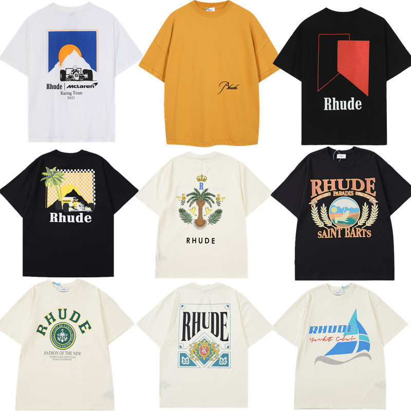 Beautiful Trendy RHUDE Summer New Classic Vintage Letter Printing Street Men and Women Loose Casual Couple Short-sleeved T-shirt Beautiful Trendy RHUDE Summer New Classic Vintage Letter Printing Street Men and Women Loose Casual Couple Short-sleeved T-shirt