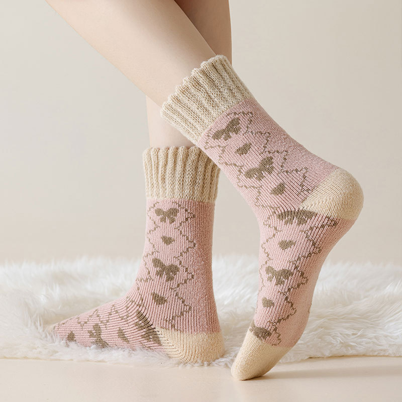 Calzini da donna invernali nuovi calzini tubolari medi calzini caldi calzini asciugamano autunno e inverno calzini casual in cotone calzini rosa calzini da notte_voghion.com