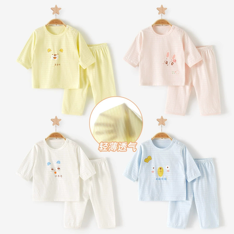 Baby summer set de aire acondicionado de algodón para niños delgados de verano para niños niñas de manga media para niños pequeños ropa de bebé dividida