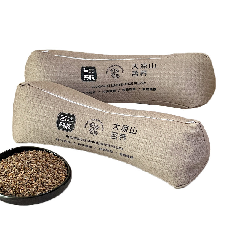 跨境外贸颈椎牵引枕头荞麦壳填充护颈助睡眠圆柱形硬枕芯一件代发