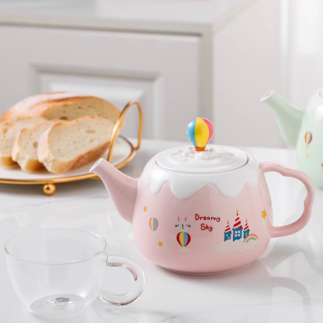 Personalidad creativa globo de aire caliente botella de agua fría una olla una taza de café de cerámica combinación traje flor taza de té regalo conjunto de agua