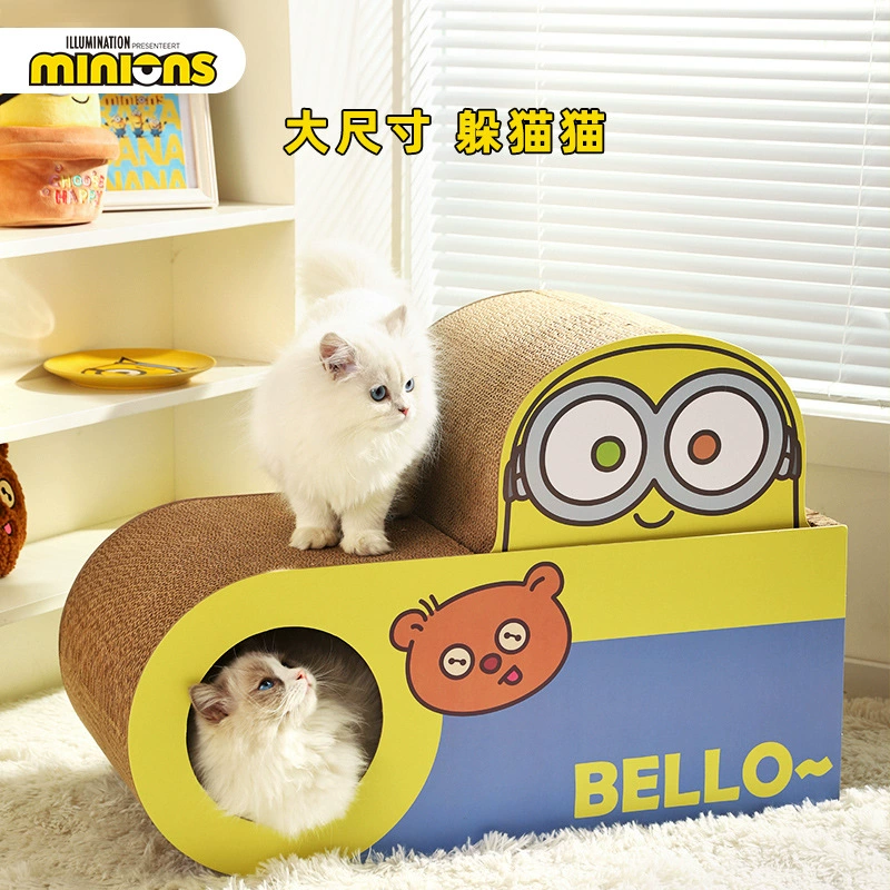 Когтеточка-гнездо для кошек (Minions) дизайн «Боб и Тим спящие», 70×30×48 см, картонная