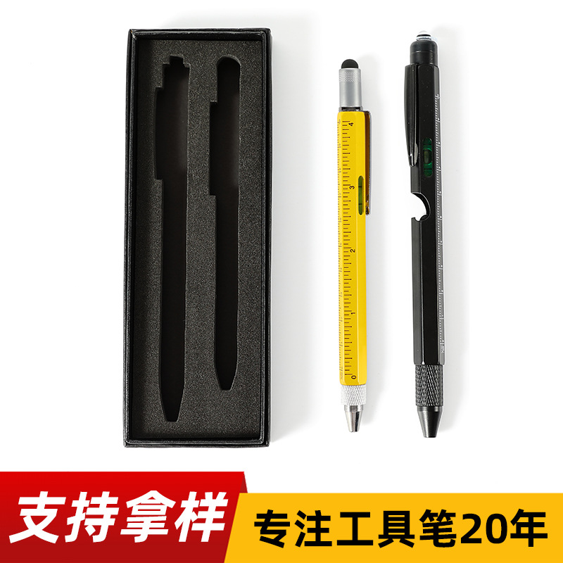 Estuche para bolígrafos con abridor de botellas 9 en 1, bolígrafo con luz LED, herramienta multifuncional, bolígrafo de metal 6 en 1, bolígrafo de regalo