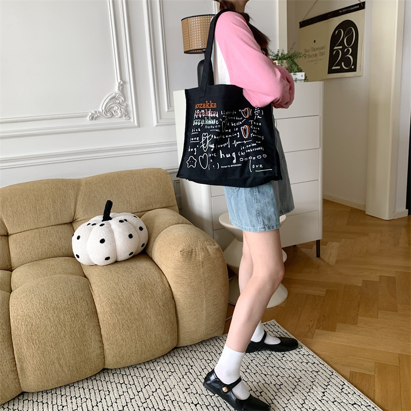 36273 Japanese and Korean canvas bag for women, versatile large-capacity embroidered and printed hand-held shoulder bag, student class bag undefined