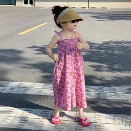 韩国童装2025夏季新款时髦系绳吊带连体裤女童甜美小碎花连身裤子